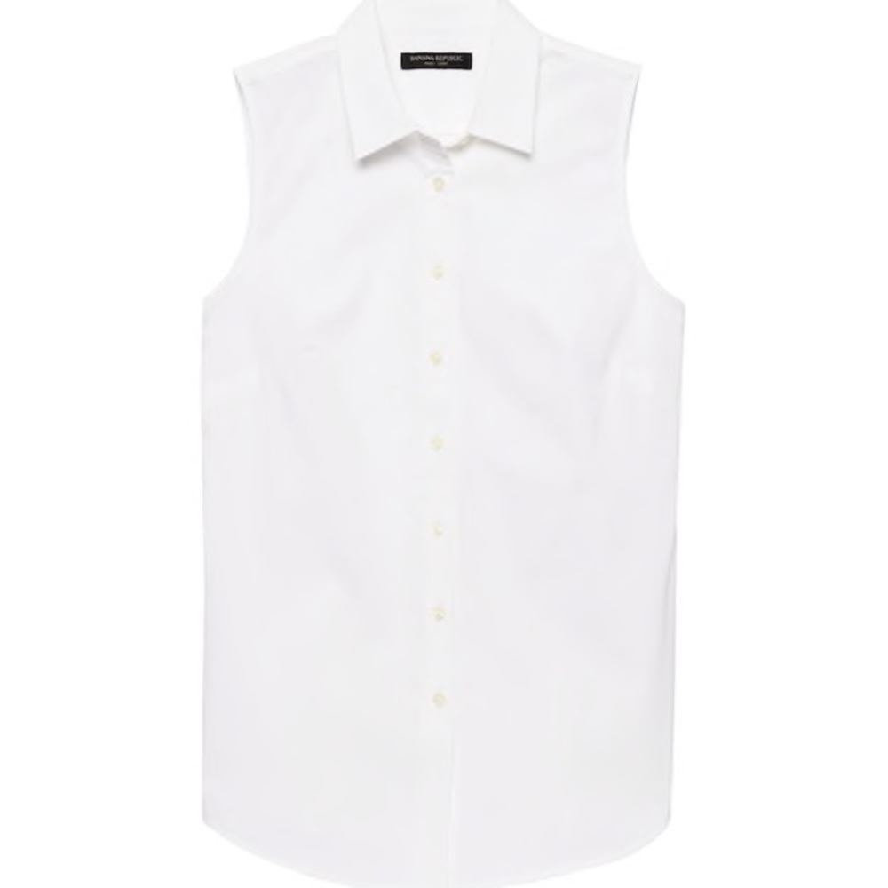 White, sleeveless, button-up blouse, 0 Petite